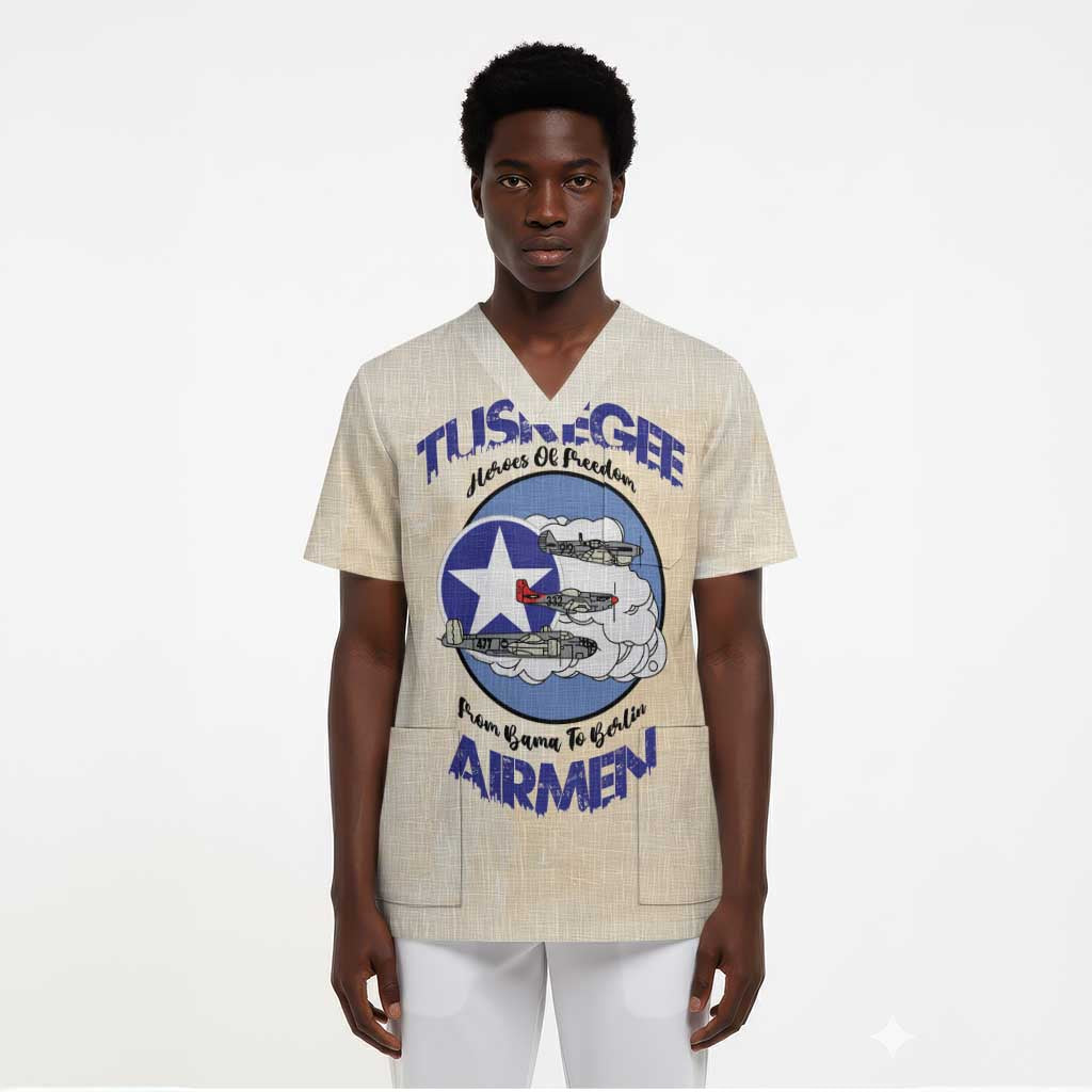 Tuskegee Airmen Red Tails Scrub Top Heroes Of Freedom Retro Style - African Pride