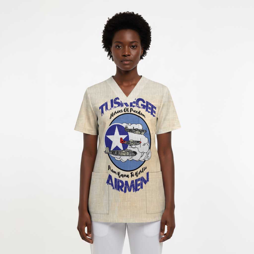 Tuskegee Airmen Red Tails Scrub Top Heroes Of Freedom Retro Style - African Pride