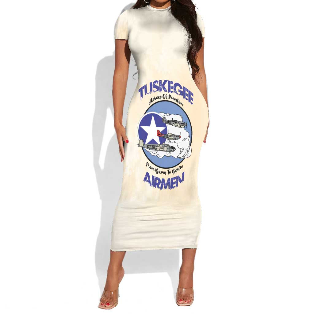 Tuskegee Airmen Red Tails Short Sleeve Bodycon Dress Heroes Of Freedom Retro Style - African Pride