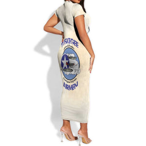 Tuskegee Airmen Red Tails Short Sleeve Bodycon Dress Heroes Of Freedom Retro Style - African Pride