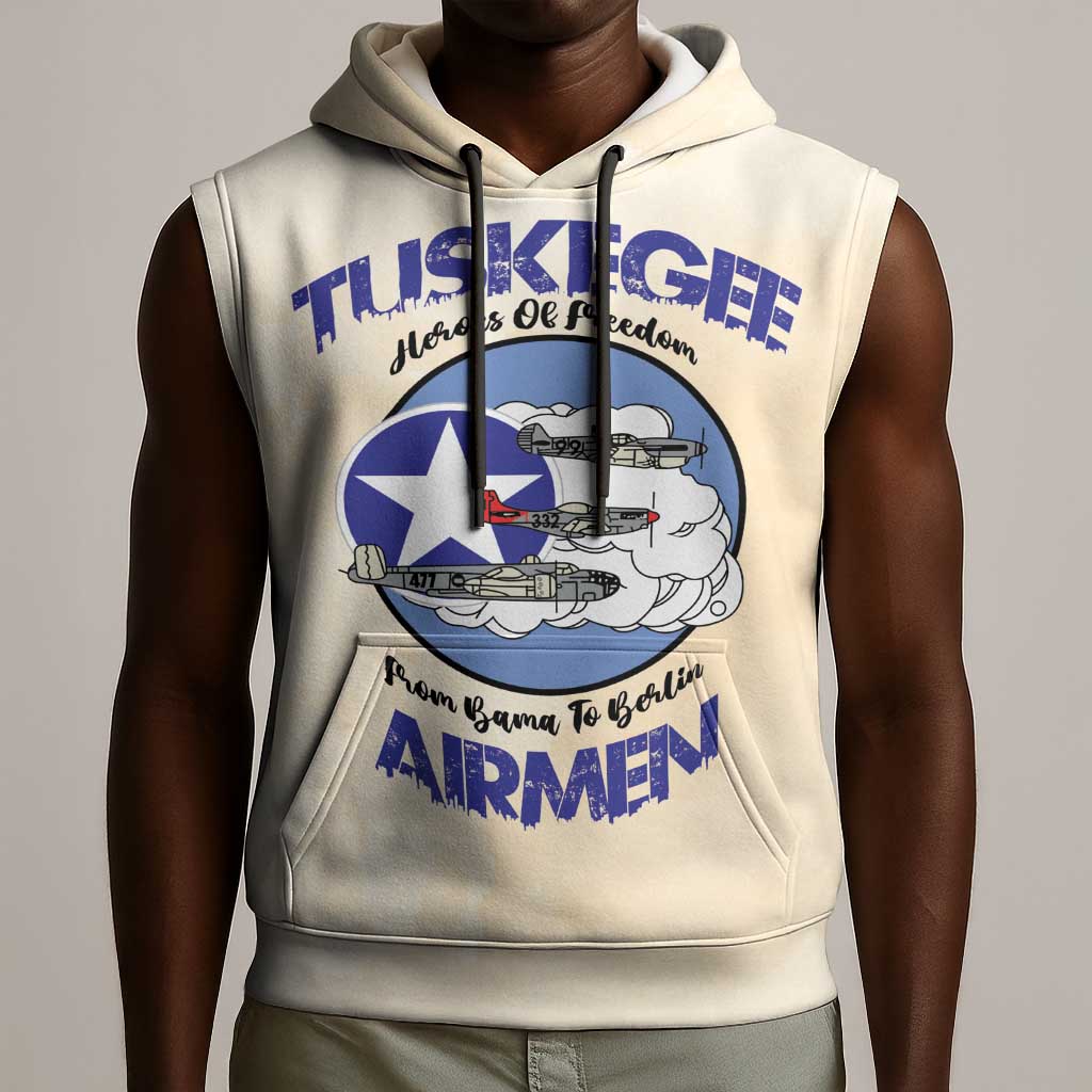 Tuskegee Airmen Red Tails Sleeveless Hoodie Heroes Of Freedom Retro Style - African Pride