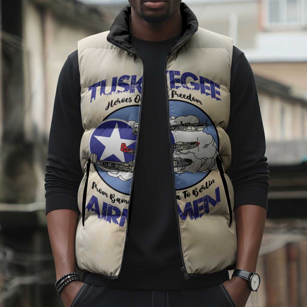 Tuskegee Airmen Red Tails Sleeveless Puffer Jacket Heroes Of Freedom Retro Style
