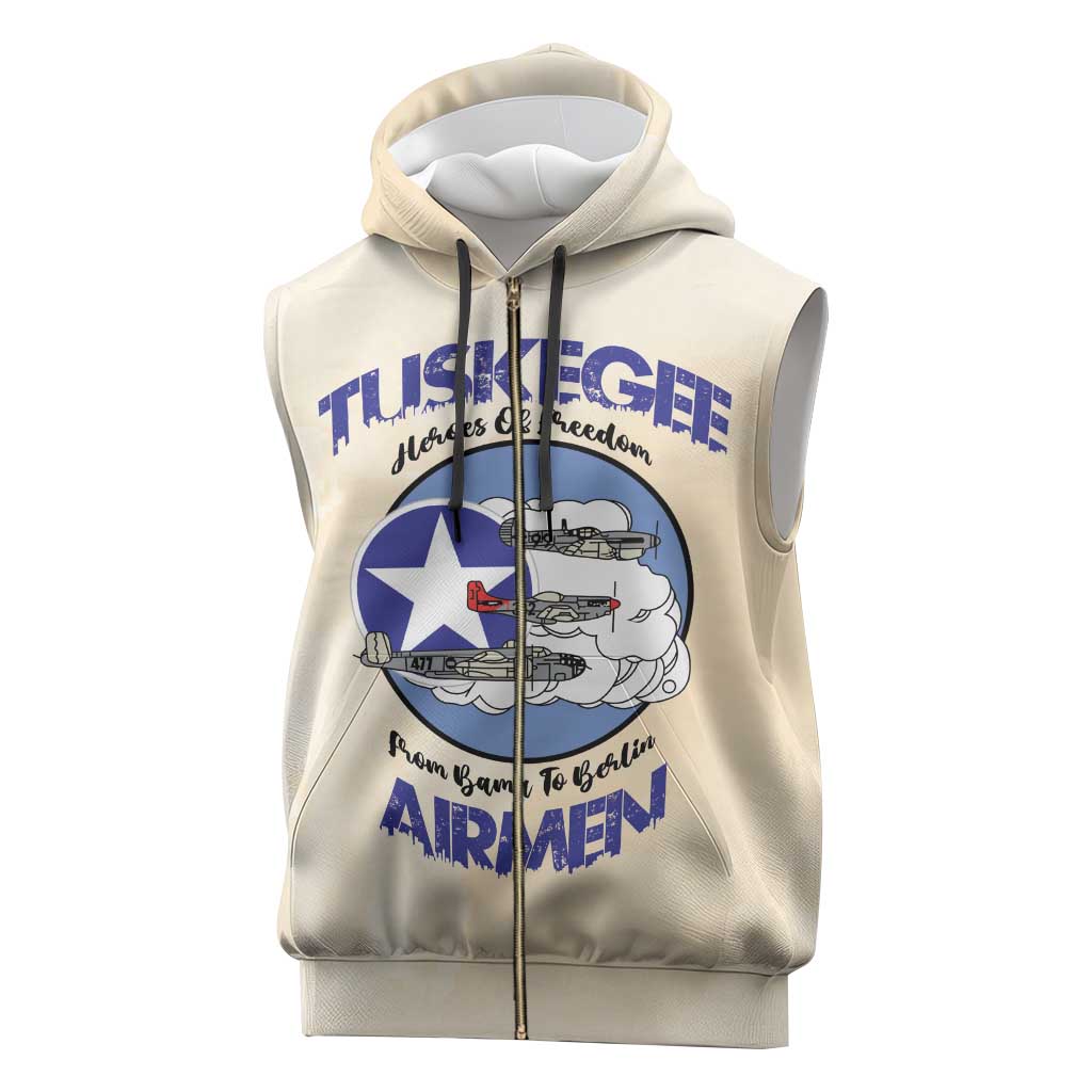 Tuskegee Airmen Red Tails Sleeveless Zip Hoodie Heroes Of Freedom Retro Style - African Pride