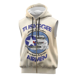 Tuskegee Airmen Red Tails Sleeveless Zip Hoodie Heroes Of Freedom Retro Style - African Pride