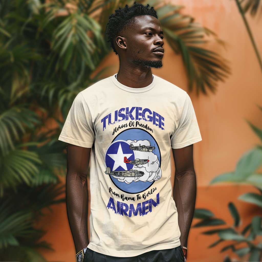 Tuskegee Airmen Red Tails T shirt Heroes Of Freedom Retro Style - African Pride