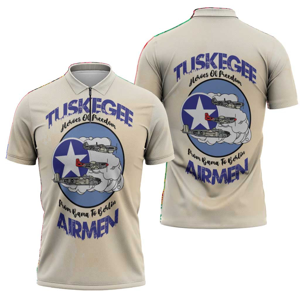 Tuskegee Airmen Red Tails Zipper Polo Shirt Heroes Of Freedom Retro Style