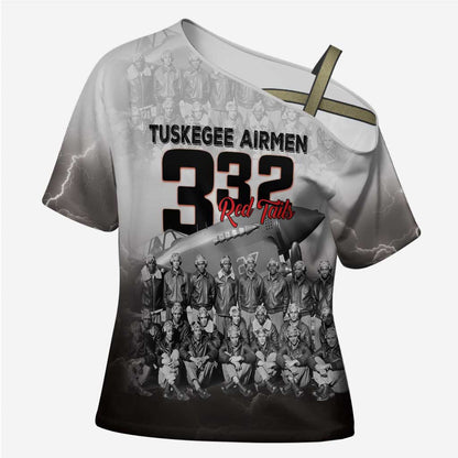 Tuskegee Airmen  Red Tails Pride Cross Shoulder Shirt 332nd Fighter Group
