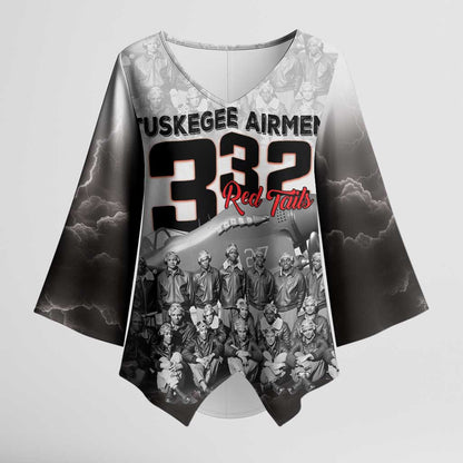 Tuskegee Airmen  Red Tails Pride Kimono Sleeve Blouse 332nd Fighter Group