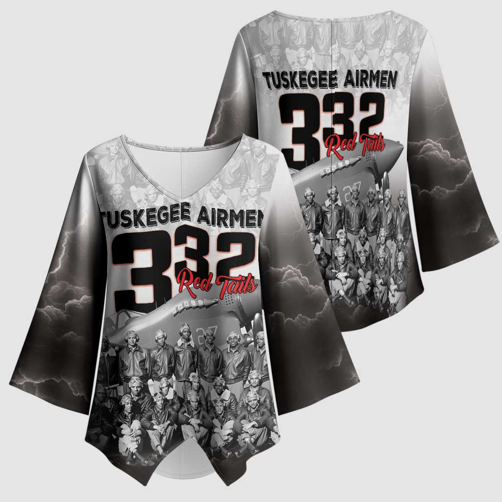 Tuskegee Airmen  Red Tails Pride Kimono Sleeve Blouse 332nd Fighter Group