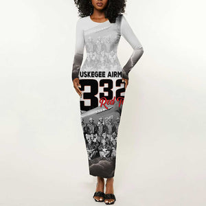 Tuskegee Airmen  Red Tails Pride Long Sleeve Bodycon Dress 332nd Fighter Group - African Pride