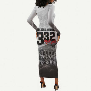 Tuskegee Airmen  Red Tails Pride Long Sleeve Bodycon Dress 332nd Fighter Group - African Pride