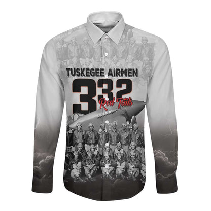 Tuskegee Airmen  Red Tails Pride Long Sleeve Button Shirt 332nd Fighter Group - African Pride