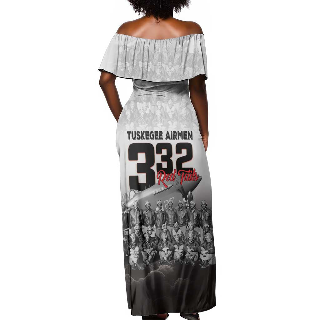 Tuskegee Airmen  Red Tails Pride Off Shoulder Maxi Dress 332nd Fighter Group - African Pride
