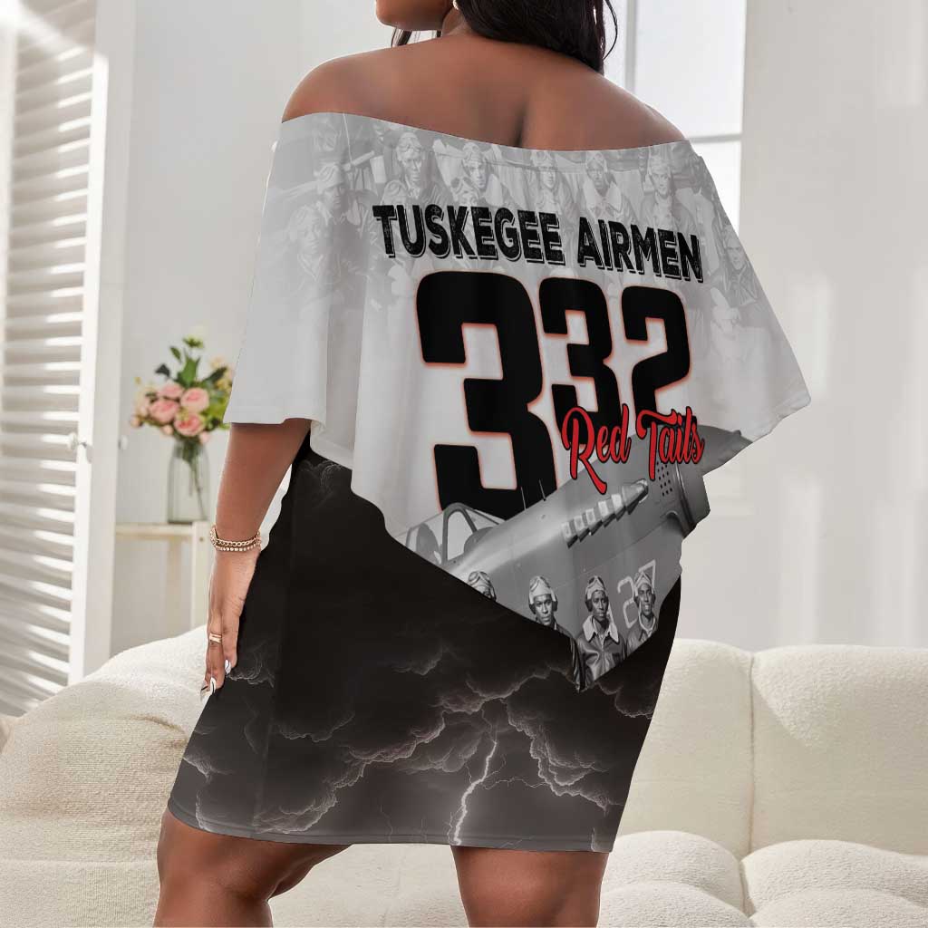 Tuskegee Airmen  Red Tails Pride Off Shoulder Short Dress 332nd Fighter Group - African Pride