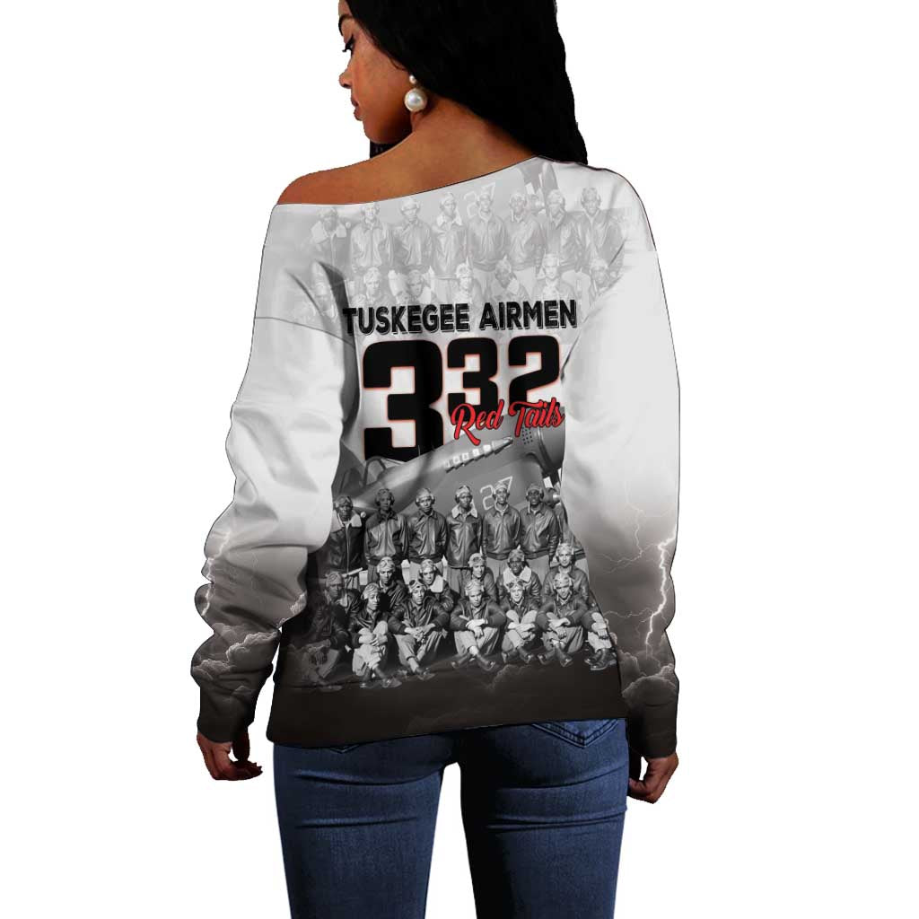 Tuskegee Airmen  Red Tails Pride Off Shoulder Sweater 332nd Fighter Group - African Pride