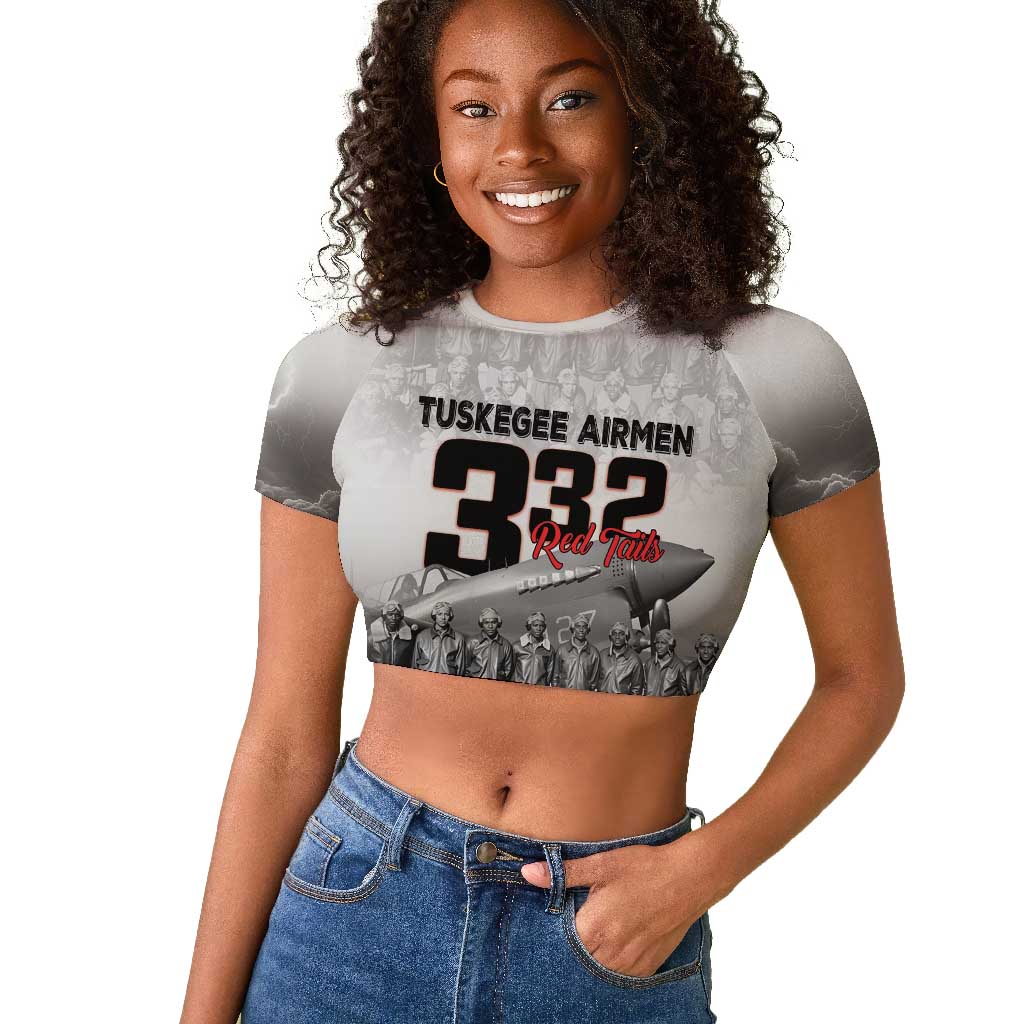 Tuskegee Airmen  Red Tails Pride Raglan Cropped T shirt 332nd Fighter Group - African Pride