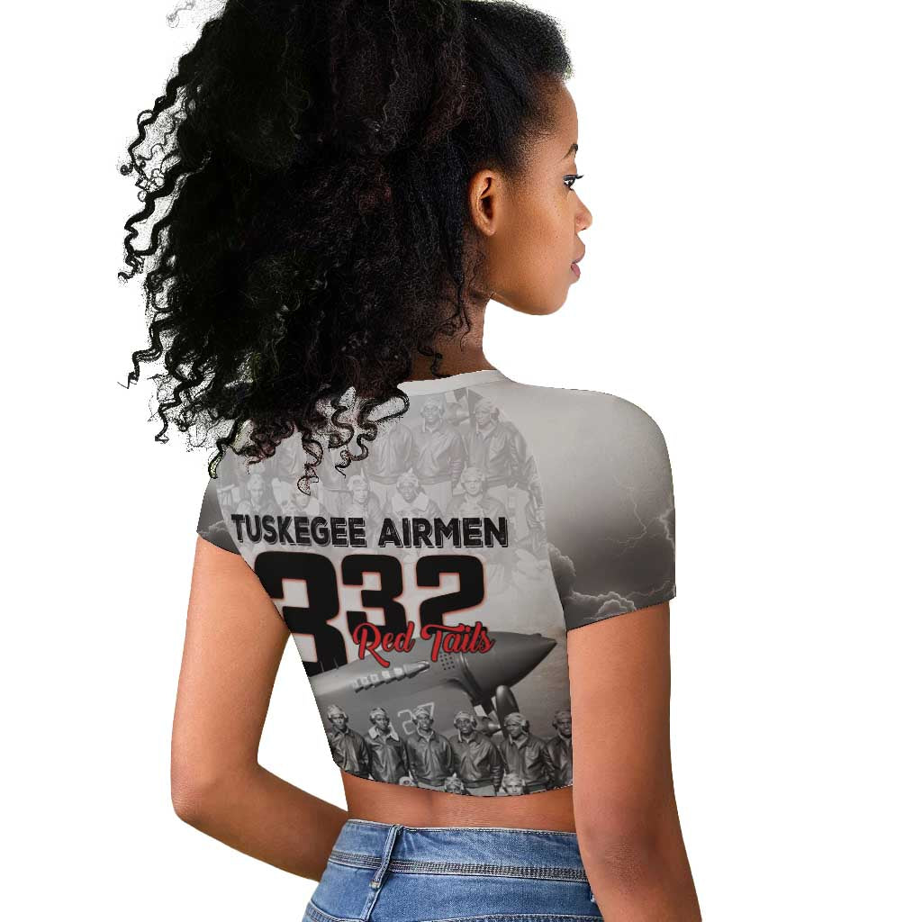 Tuskegee Airmen  Red Tails Pride Raglan Cropped T shirt 332nd Fighter Group - African Pride
