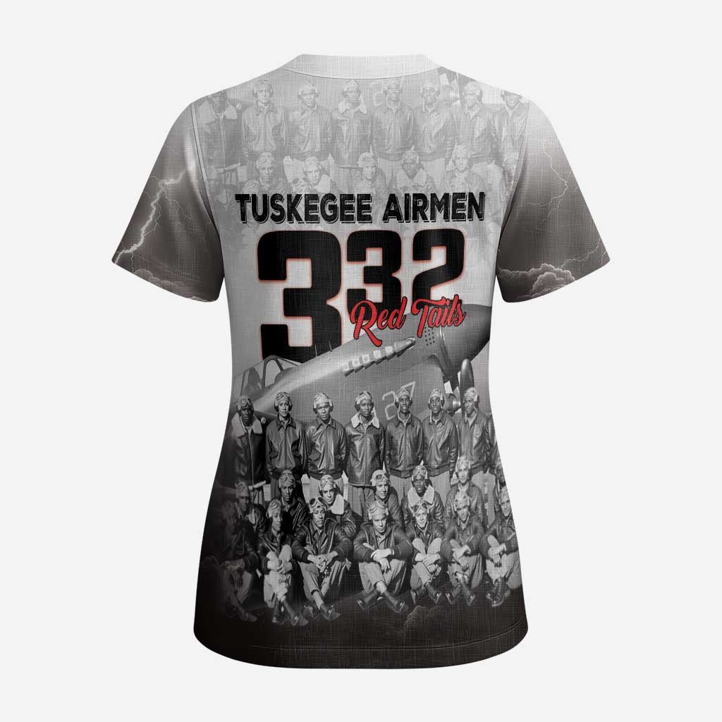 Tuskegee Airmen  Red Tails Pride Scrub Top 332nd Fighter Group - African Pride