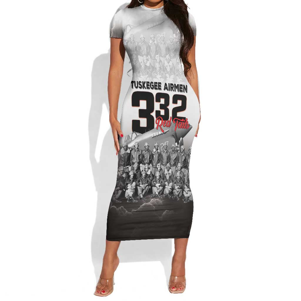 Tuskegee Airmen  Red Tails Pride Short Sleeve Bodycon Dress 332nd Fighter Group - African Pride
