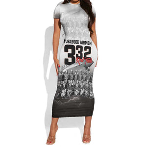 Tuskegee Airmen  Red Tails Pride Short Sleeve Bodycon Dress 332nd Fighter Group - African Pride