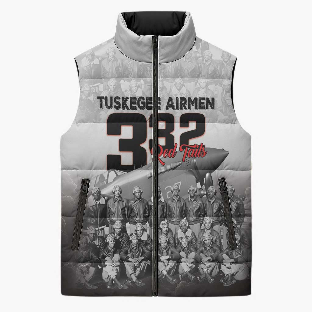 Tuskegee Airmen  Red Tails Pride Sleeveless Puffer Jacket 332nd Fighter Group