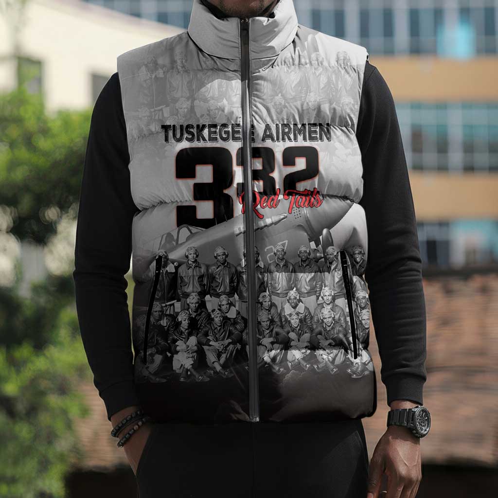 Tuskegee Airmen  Red Tails Pride Sleeveless Puffer Jacket 332nd Fighter Group