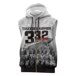 Tuskegee Airmen  Red Tails Pride Sleeveless Zip Hoodie 332nd Fighter Group - African Pride