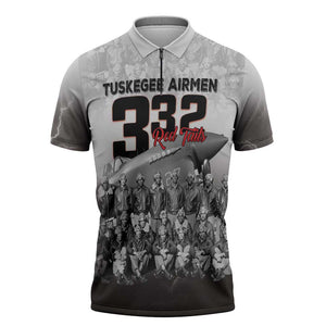 Tuskegee Airmen  Red Tails Pride Zipper Polo Shirt 332nd Fighter Group