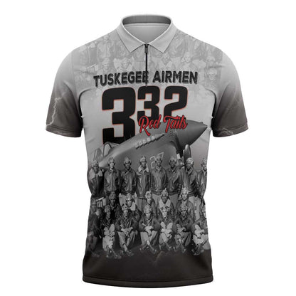 Tuskegee Airmen  Red Tails Pride Zipper Polo Shirt 332nd Fighter Group