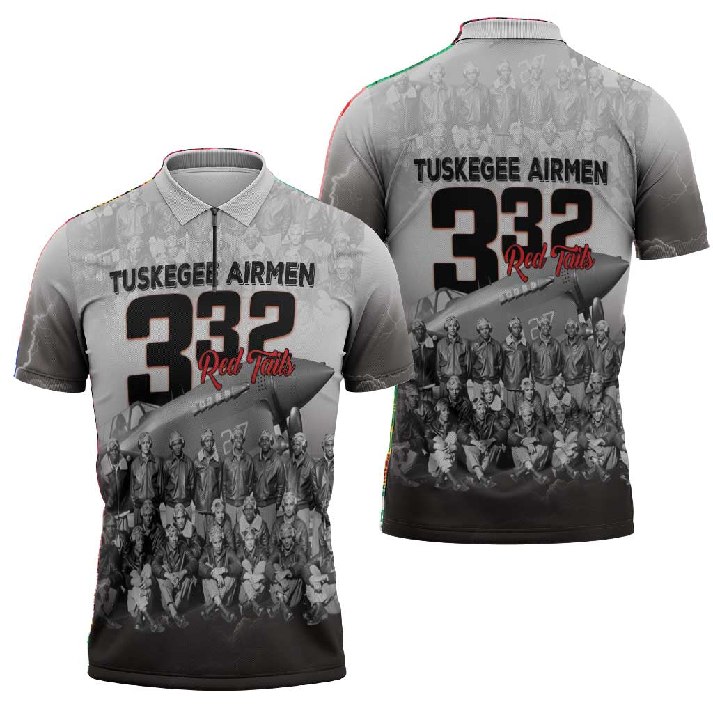Tuskegee Airmen  Red Tails Pride Zipper Polo Shirt 332nd Fighter Group