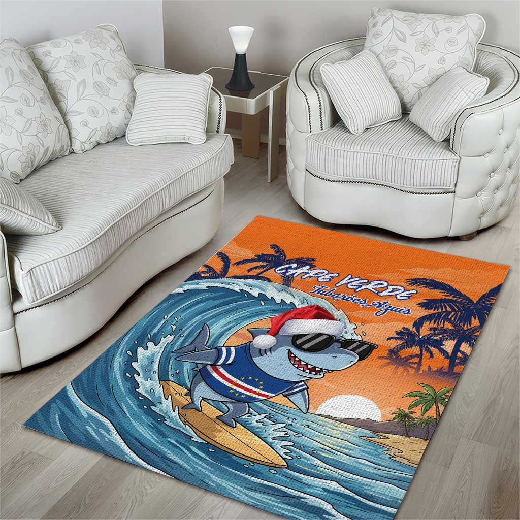 Christmas Cape Verde Area Rug Funny Shark Surfing - African Pride