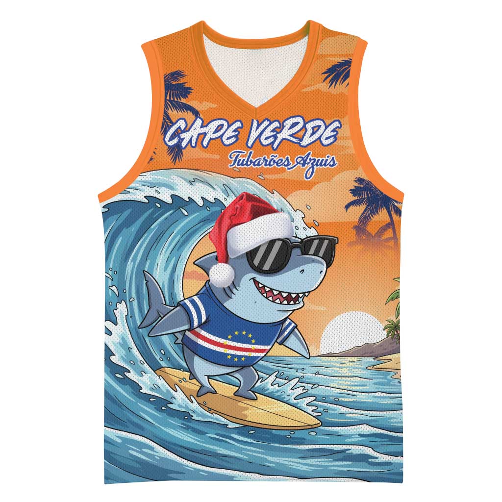 Christmas Cape Verde Basketball Jersey Funny Shark Surfing - African Pride