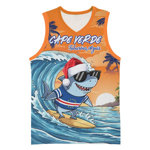 Christmas Cape Verde Basketball Jersey Funny Shark Surfing - African Pride
