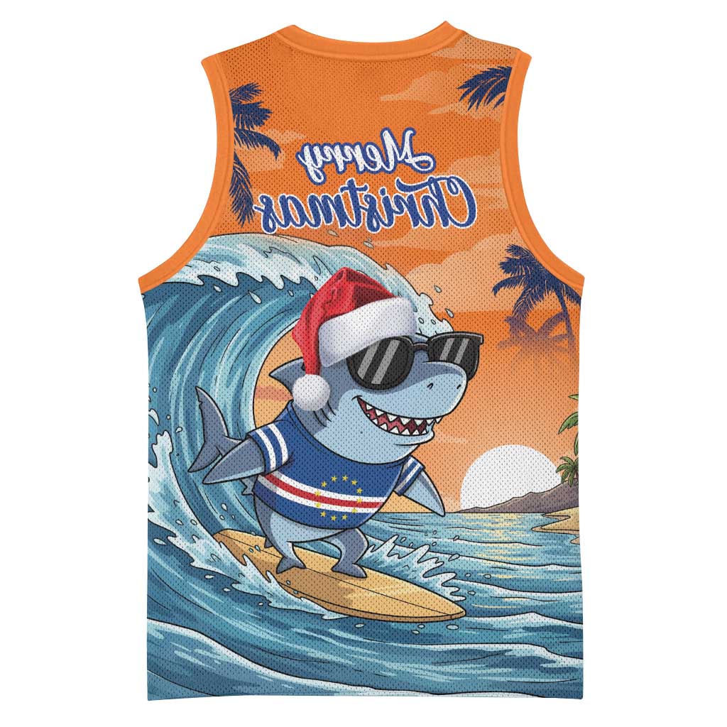 Christmas Cape Verde Basketball Jersey Funny Shark Surfing - African Pride