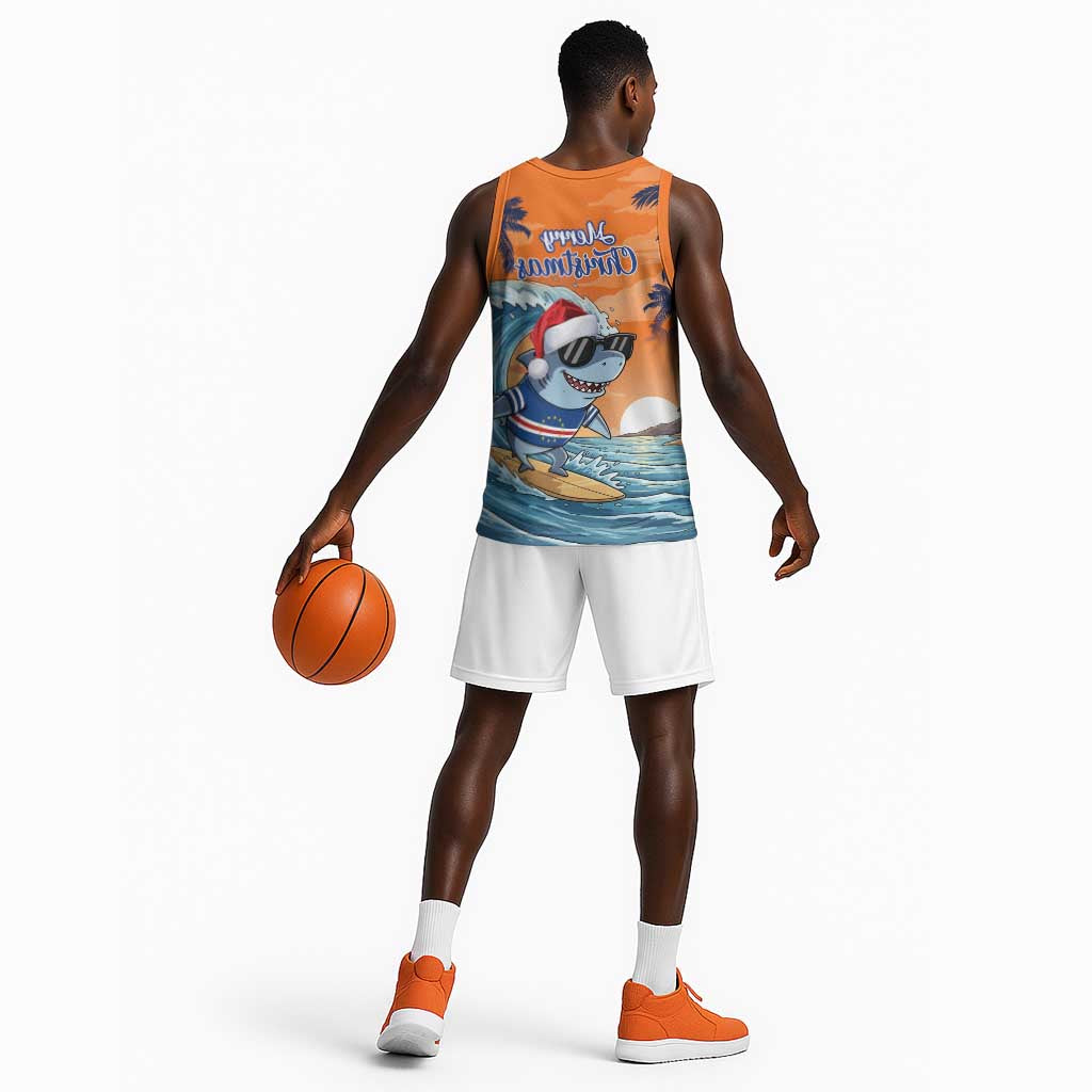 Christmas Cape Verde Basketball Jersey Funny Shark Surfing - African Pride