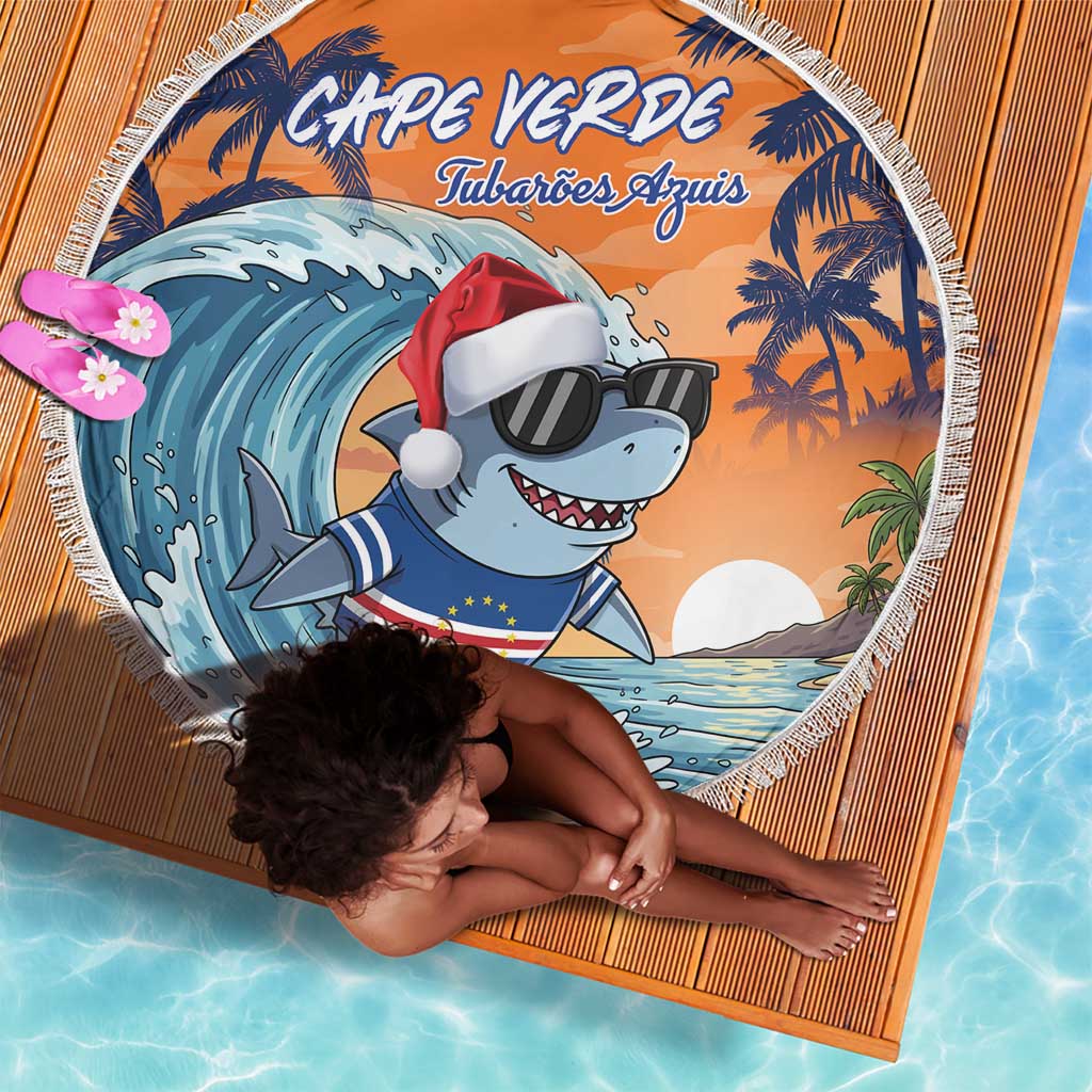 Christmas Cape Verde Beach Blanket Funny Shark Surfing - African Pride