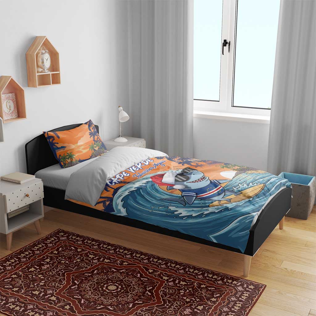 Christmas Cape Verde Bedding Set Funny Shark Surfing - African Pride