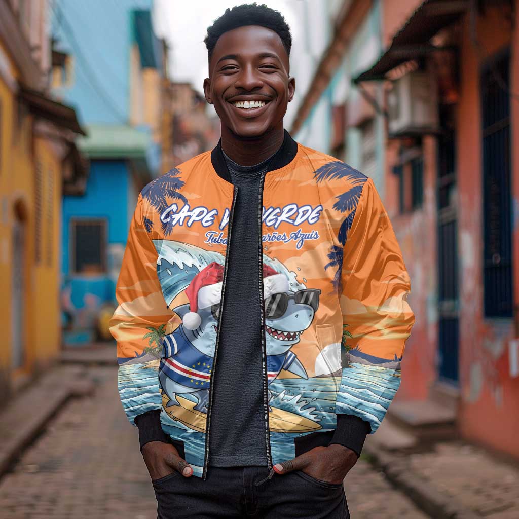 Christmas Cape Verde Bomber Jacket Funny Shark Surfing - African Pride