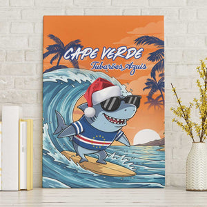 Christmas Cape Verde Canvas Wall Art Funny Shark Surfing - African Pride