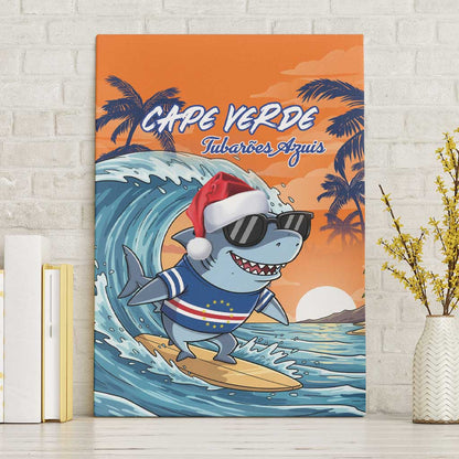 Christmas Cape Verde Canvas Wall Art Funny Shark Surfing - African Pride
