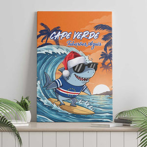 Christmas Cape Verde Canvas Wall Art Funny Shark Surfing - African Pride