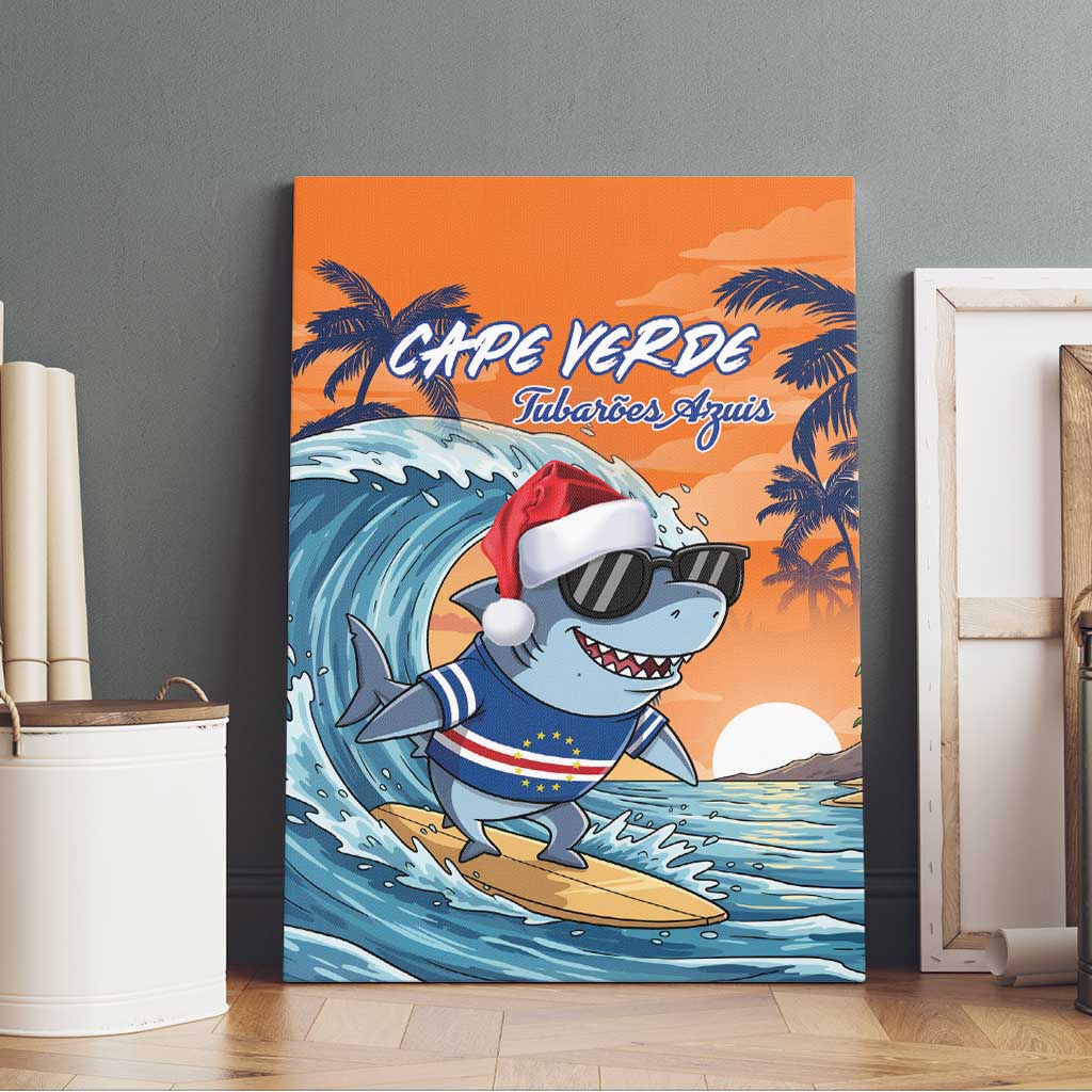Christmas Cape Verde Canvas Wall Art Funny Shark Surfing - African Pride
