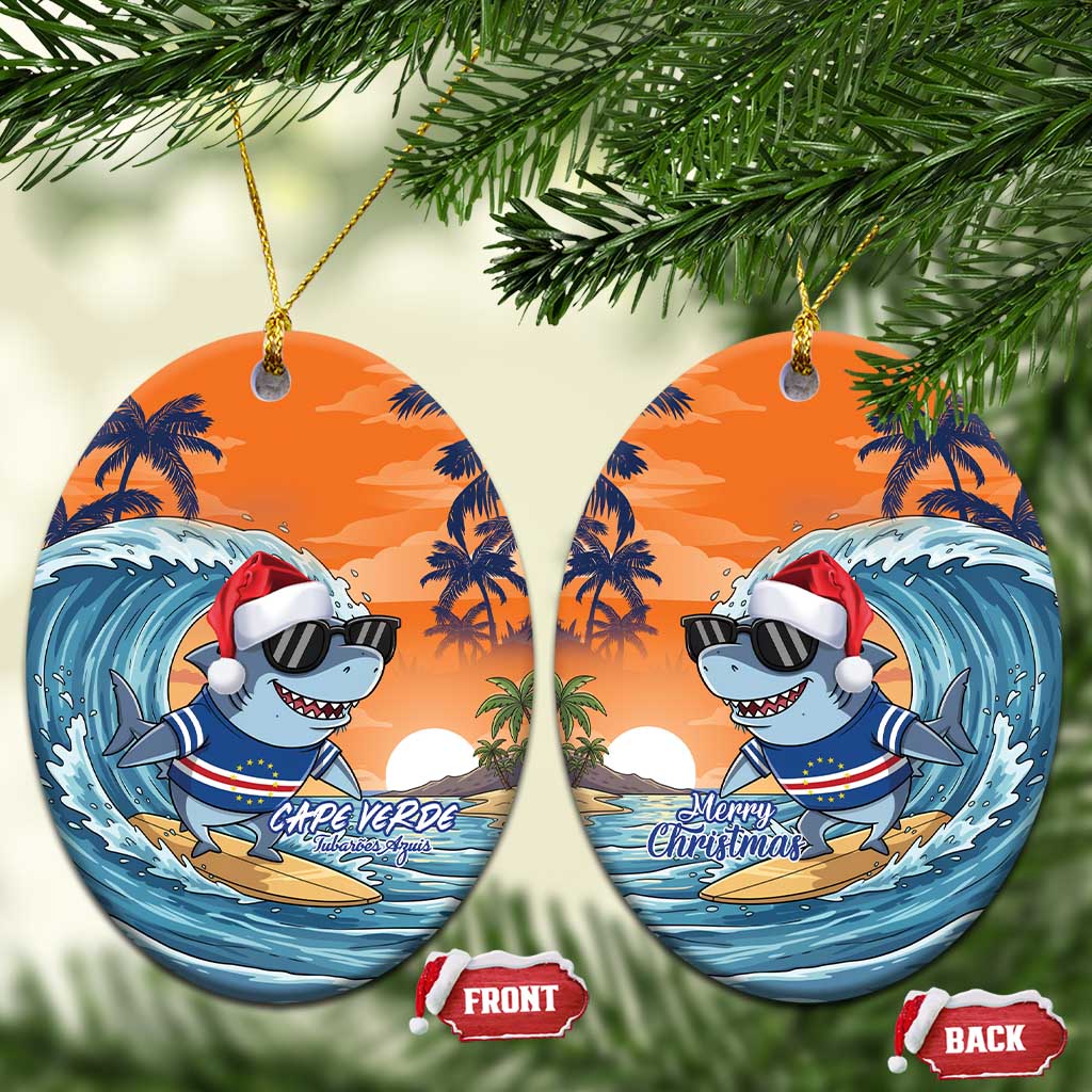 Christmas Cape Verde Ceramic Ornament Funny Shark Surfing - African Pride