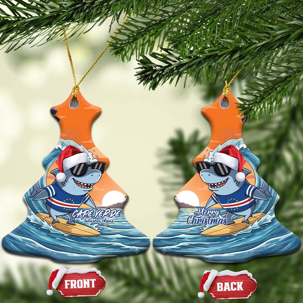 Christmas Cape Verde Ceramic Ornament Funny Shark Surfing - African Pride