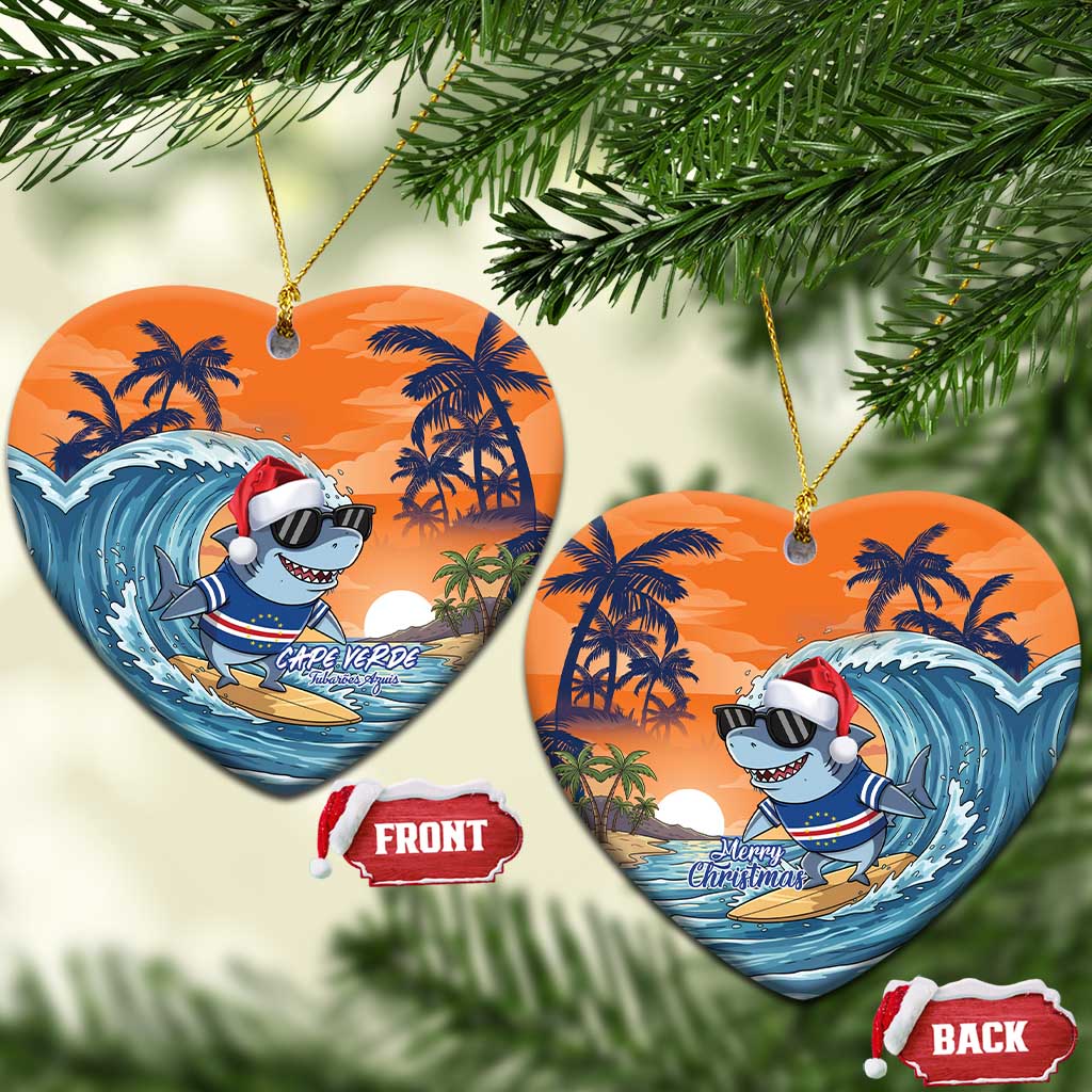 Christmas Cape Verde Ceramic Ornament Funny Shark Surfing - African Pride