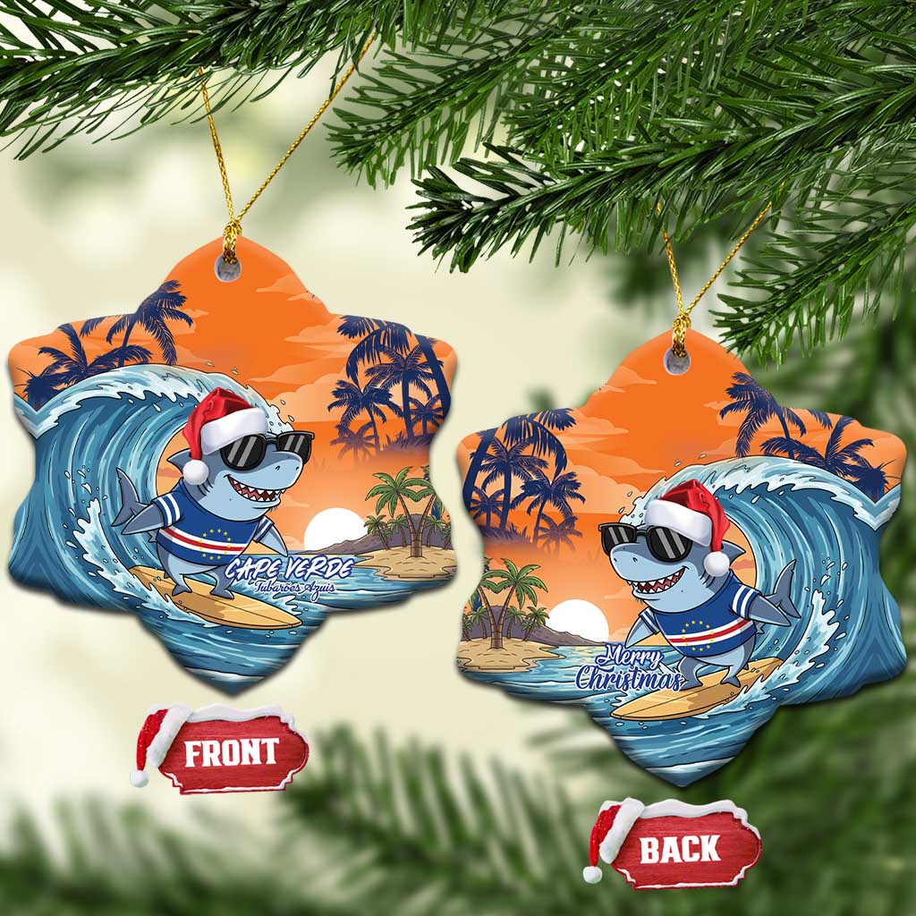 Christmas Cape Verde Ceramic Ornament Funny Shark Surfing - African Pride