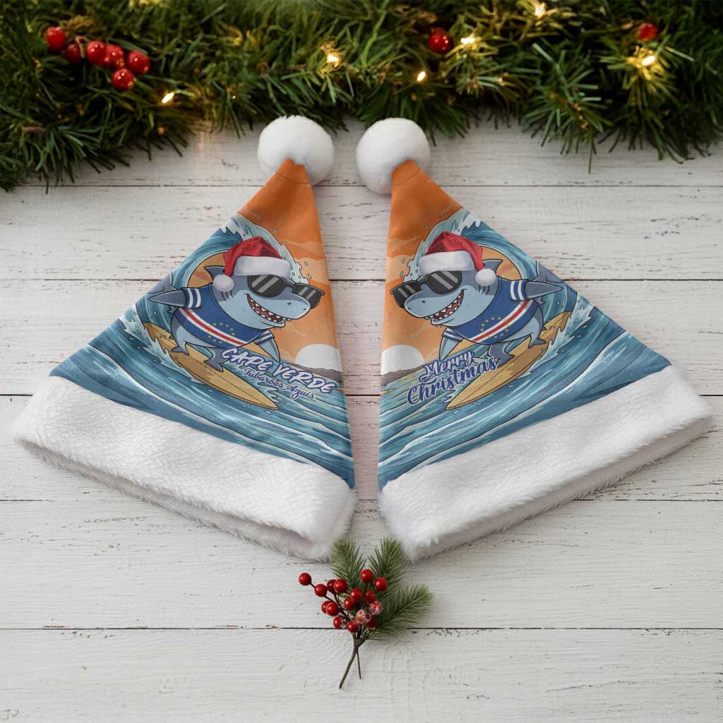 Christmas Cape Verde Christmas Santa Hat Funny Shark Surfing - African Pride