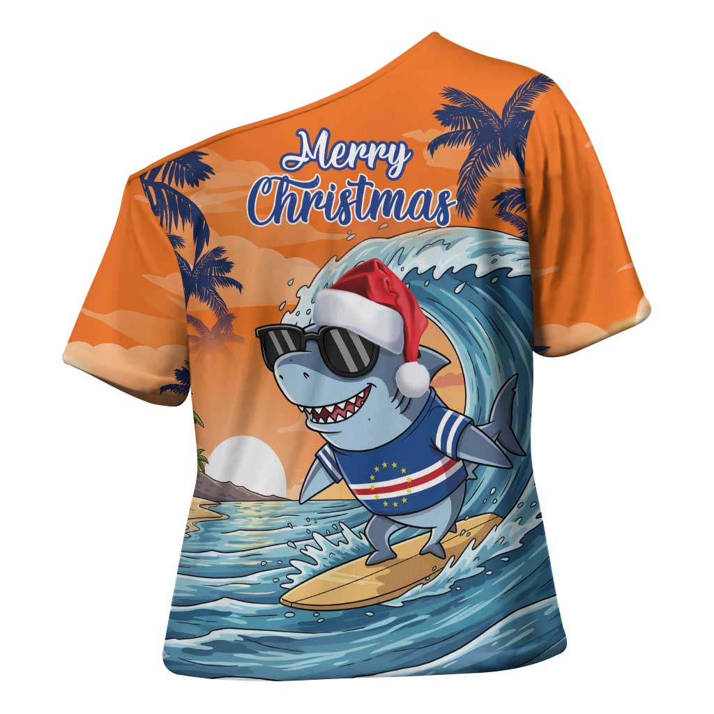 Christmas Cape Verde Cross Shoulder Shirt Funny Shark Surfing