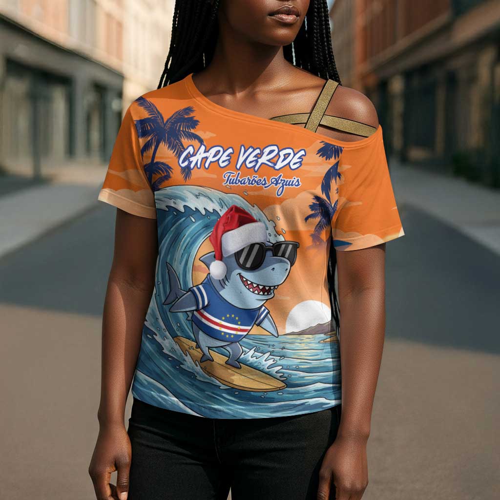 Christmas Cape Verde Cross Shoulder Shirt Funny Shark Surfing