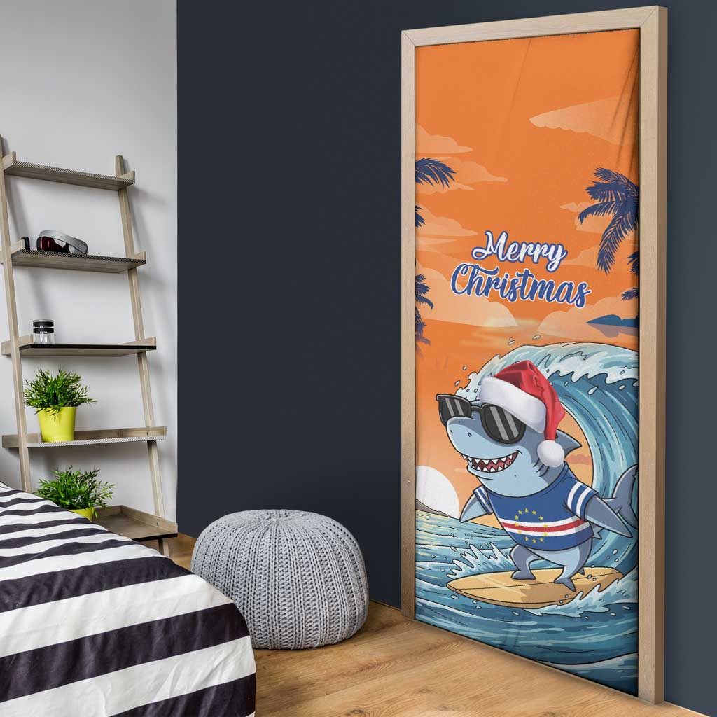 Christmas Cape Verde Door Cover Funny Shark Surfing